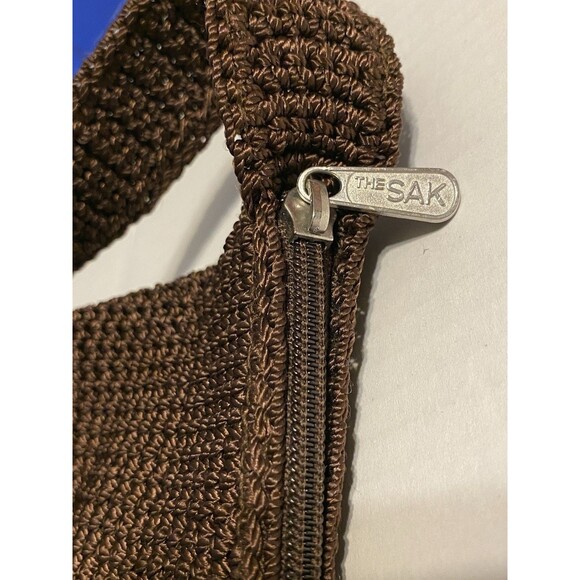 The Sak Elliott Lucca Crochet Chocolate Brown Hobo Shoulder Bag W/Charm Nice GUC - Picture 9 of 15